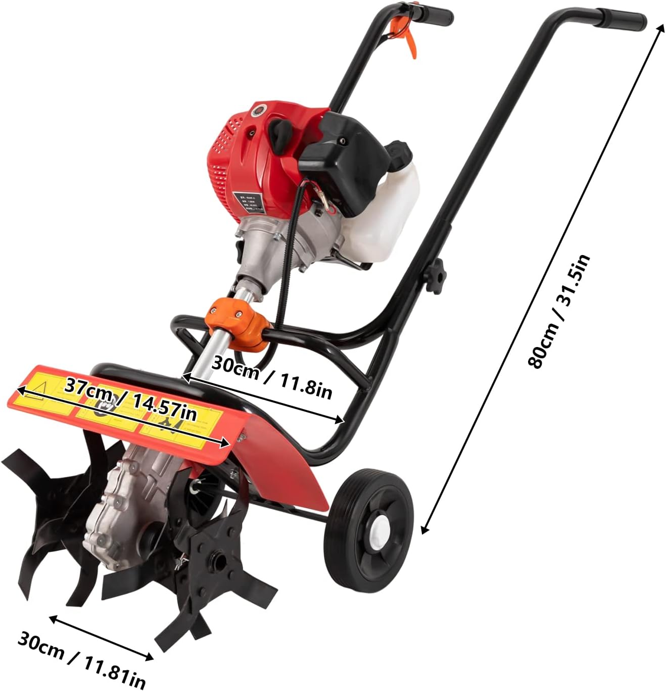 2 Stroke Garden Tiller Cultivator Gas Rotary Cultivator, 2.6HP 52CC 6500-7000RPM Front Tine Gas Powered Soil Tiller Walk Behind Gasoline Rototiller w/ 14.2in Tilling Width & 2-3.9in Depth