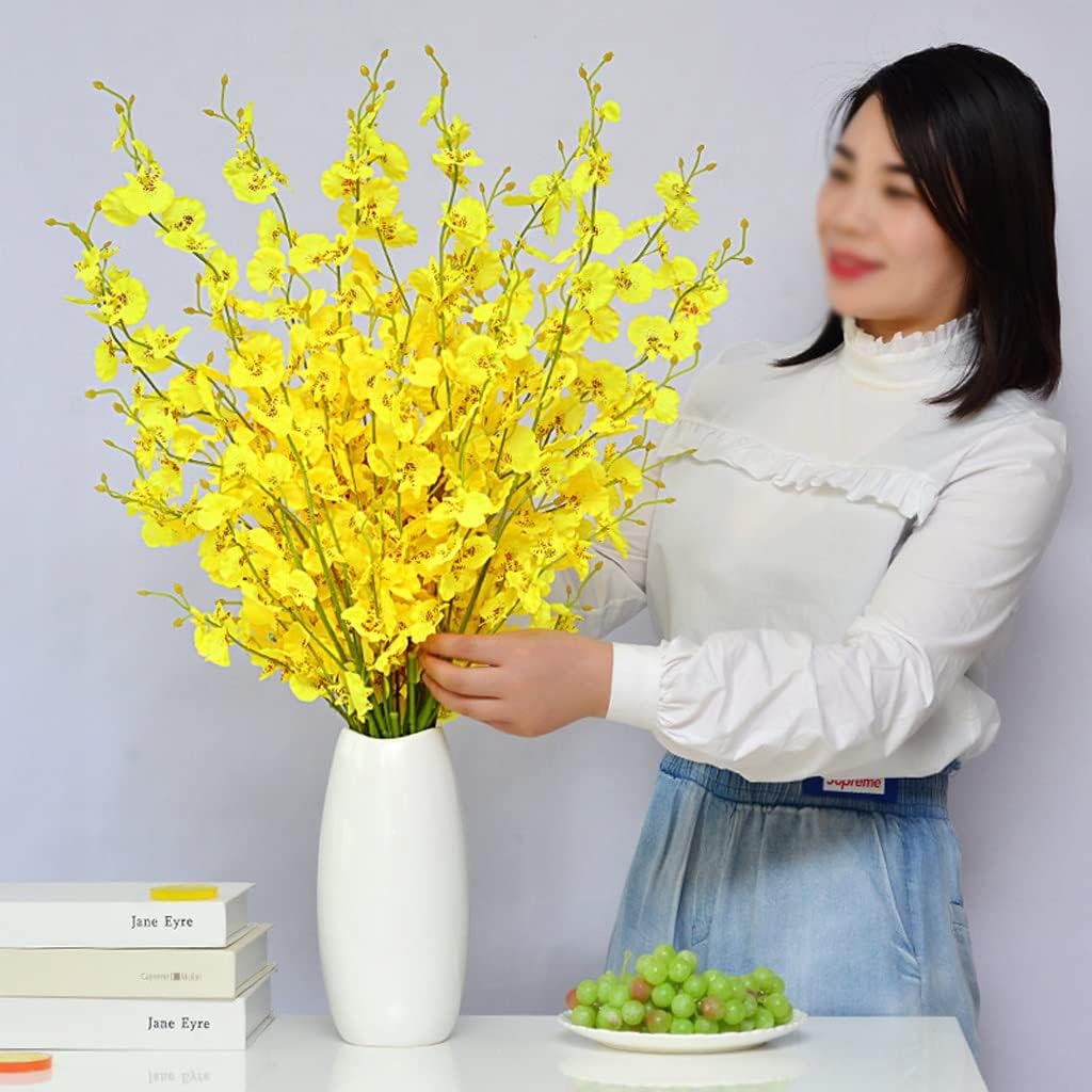 Fake Flowers Artificial Flowers Fake Flowers with Vase, Fake Silk Orchid Faux Long Stem Flowers for Home Wedding Indoor Outdoor Decoration Home Decor
