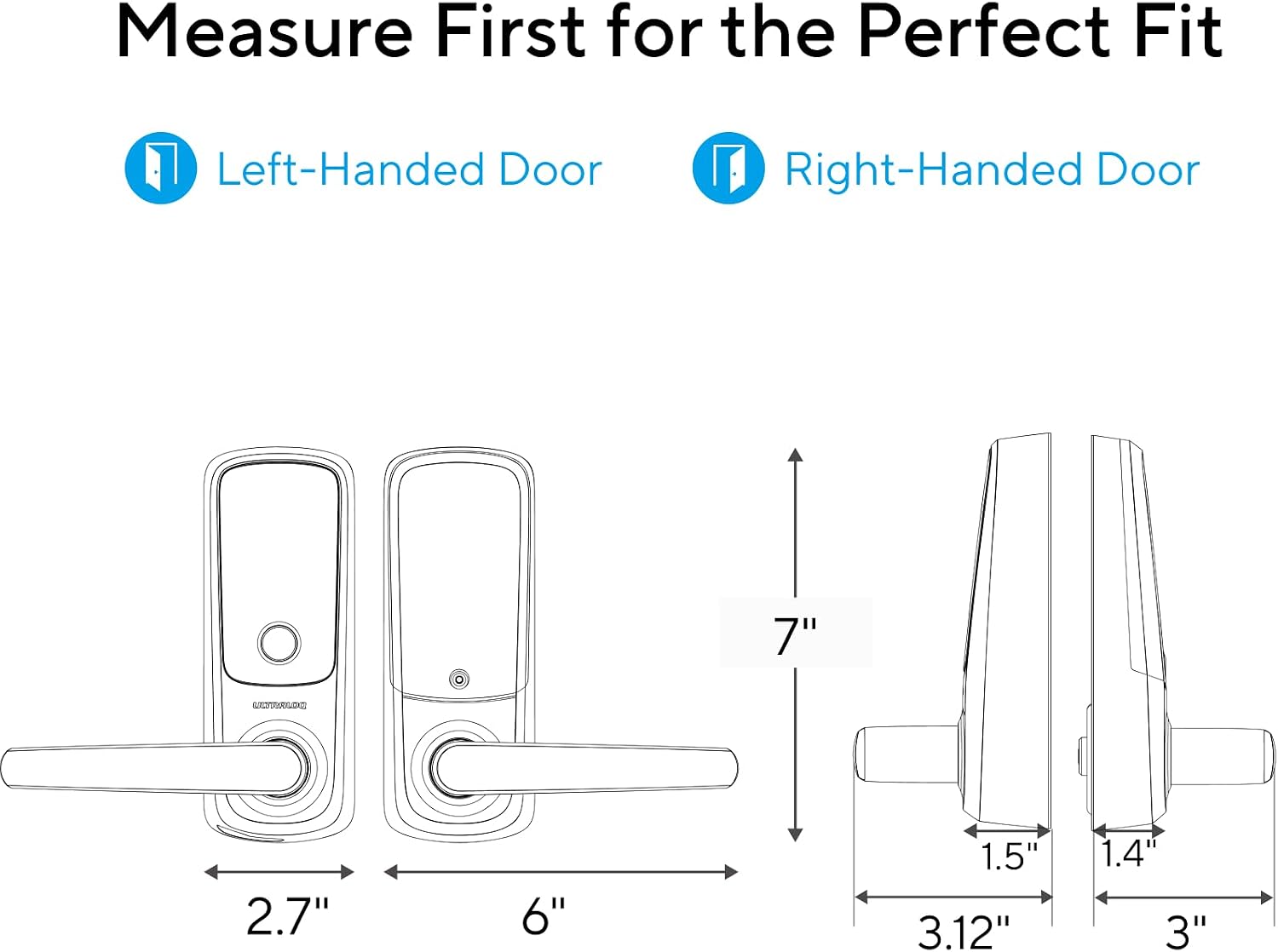 ULTRALOQ Latch 5 Smart Lock, World's First WiFi Smart Lever Lock, Auto-Lock, Touchscreen Digital Keypad, Fingerprint Door Handle for Home Front Door, Rental, Office, App Remote Control, Black
