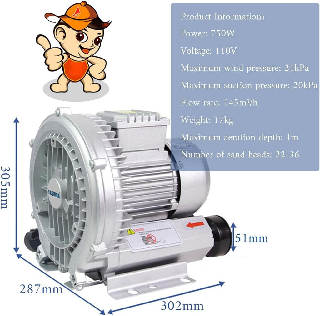Vortex Ring Blower Regenerative Blower High Pressure strong centrifugal fan Industrial Vacuum Pump Sewage Aeration Vortex Blower 110V 120W 180W 250W 350W 750W(750W)