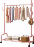 Garment Rack on Wheels, Multi-Functional Bedroom Clothing Rack with Hooks and Bottom Shelf, Metal Clothes Organizer for Hanging Coats, Skirts, Shirts(100x154)