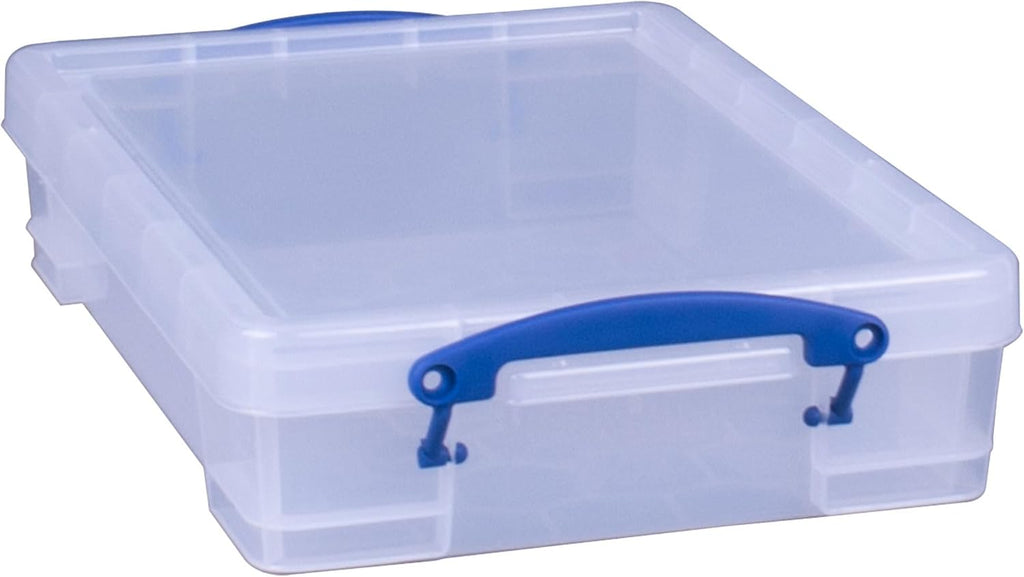 Really Useful Box 4 Liter Plastic Storage File Box Container with Snap Lid and Clip Lock Handles for Office Organization and Storage, Clear (10 Pack)