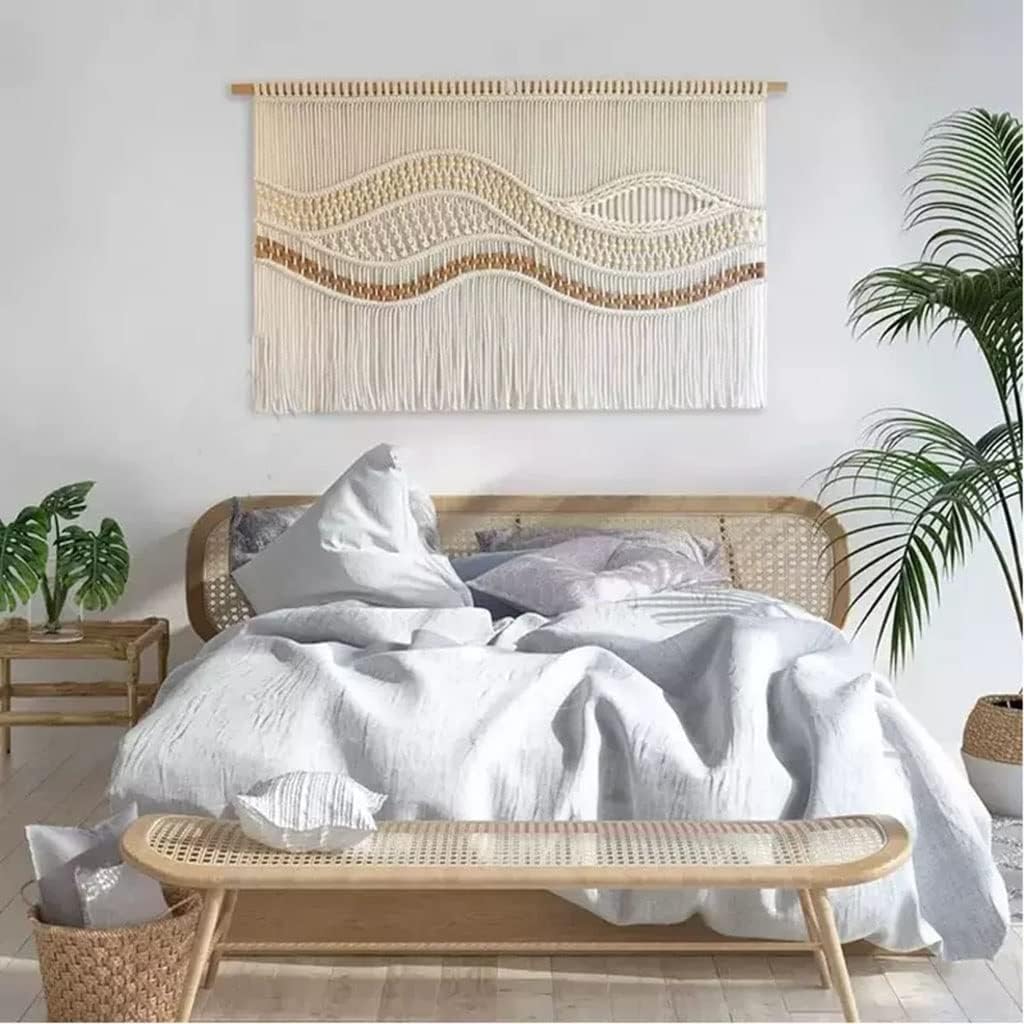 Macrame Wall Hanging Nordic Hand-Woven Tapestry, The Living Room Sofa Background Cloth, Simple Wall Hanging Painting of Homestay (Size : 130x90cm)