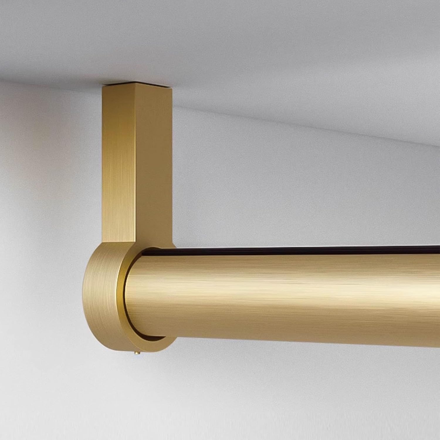 Closet Rod Brushed Gold Clothes Rod Support Pole, Ceiling/Wall Mount Closet Garment Racks, Cuttable Round Tube Hanger Rail for Clothing Store, Cloakrooms(135cm (53 in))