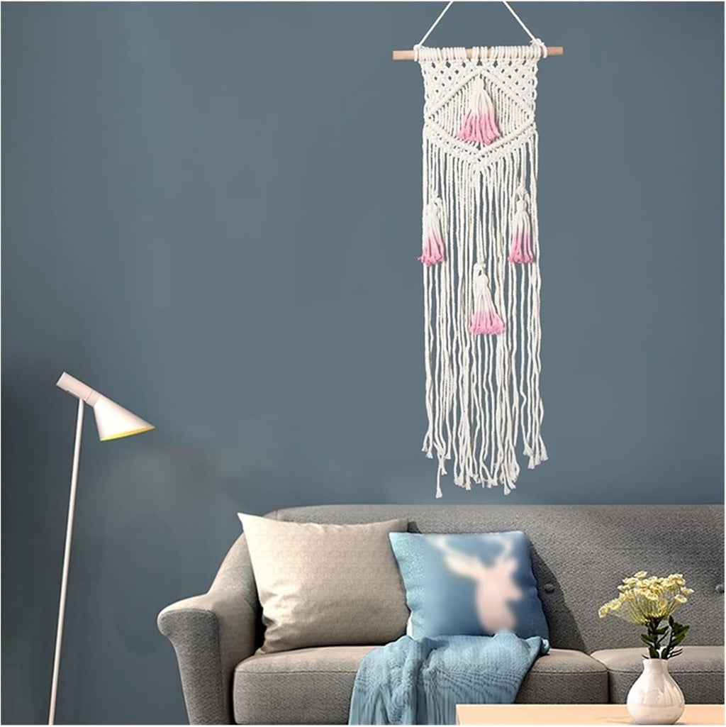 Tapestry Macrame Wall Hanging Tapestry Handwoven Art Macrame Tapestry with Tassel Wedding Home Backdrop Decoration (Ivory)