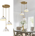 3 Light Pendant Light Minimalist Style Ceiling Hanging Lamp Retro White Wave Ceramic Lampshade Brass Finish Ceiling Light for Kitchen Island Bedroom Bedside