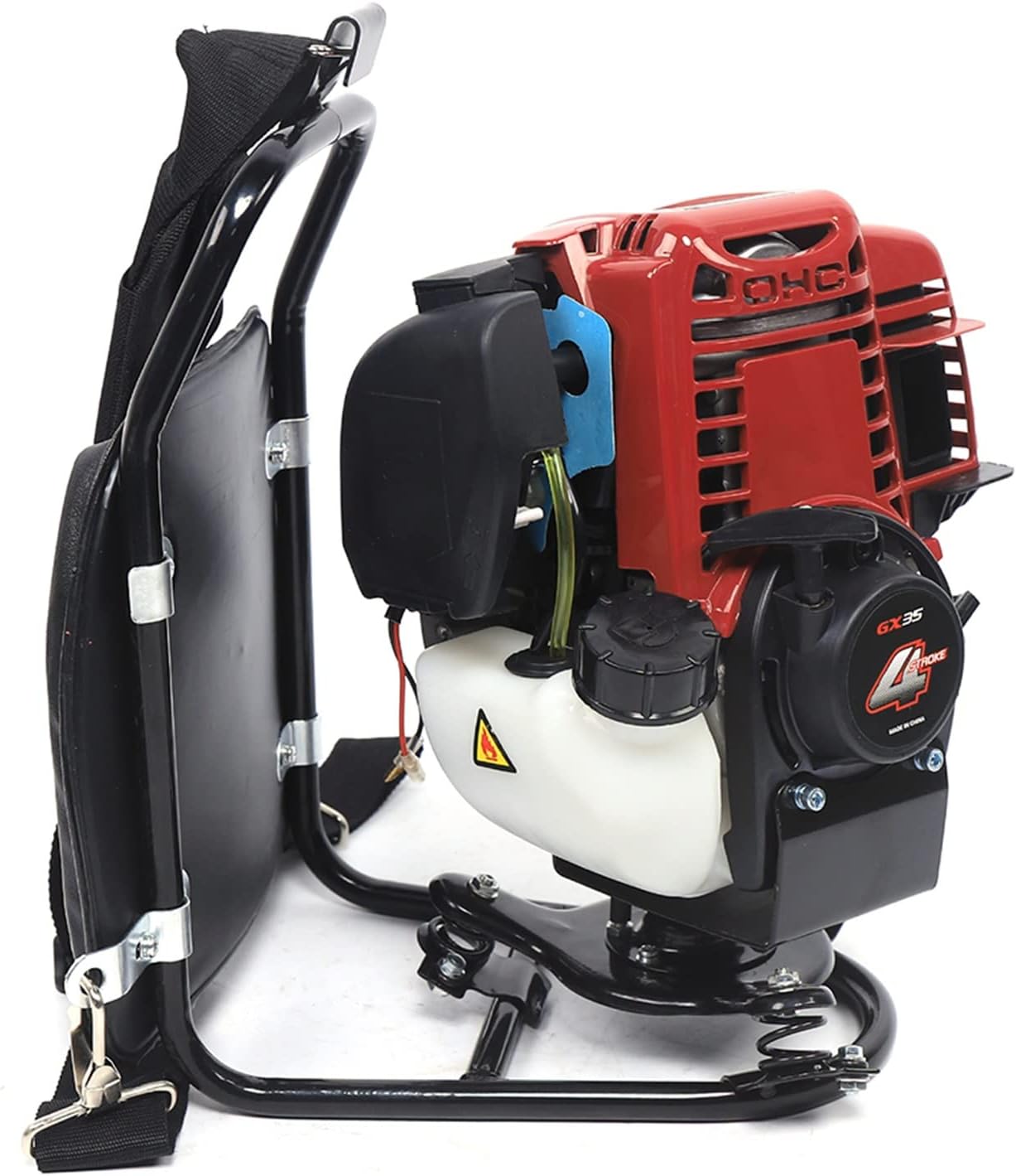 Backpack Cultivator Tiller, 35.4CC 4 Stroke 4500-8500RPM Gas Powered Backpack Brush Cutter, Single Cylinder Grass Trimmer Lawn Mower with Backrest & Anti-Tangle Hoe Wheel for Garden Lawn Farmland