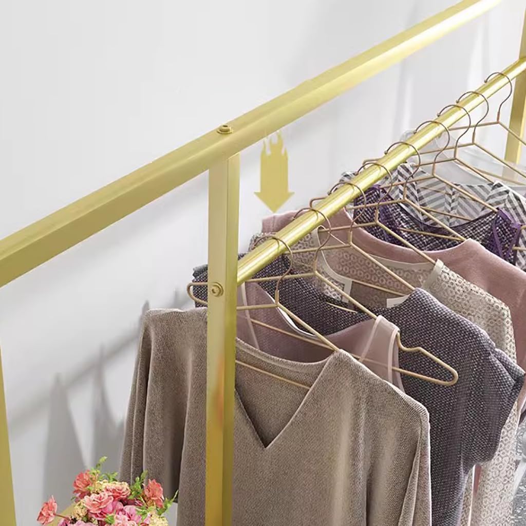 5-Tier Clothing Rack, Free Standing Garment Rack with Shelves for Home,Storage Display Stand for Clothes, Shoes, Accessories – Metal Frame, Space-Saving(Gold,47IN)