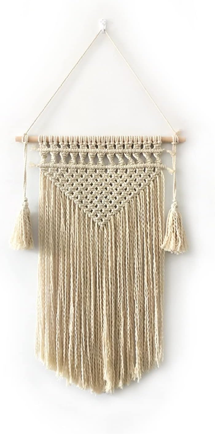 Tapestry Macrame Wall Hanging Tapestry with Tassel Large Woven Bohemian Wedding Backdrop Decor (Beige 60x45cm)