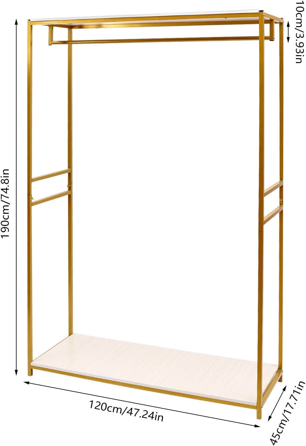 Heavy Duty Gold Clothing Rack with Shelves, Mini Closet, Freestanding Weeding Dress Retail Clothes Rack, Heavy Duty Clothing Rack with Foot Pad (47.24x17.71x74.8in)