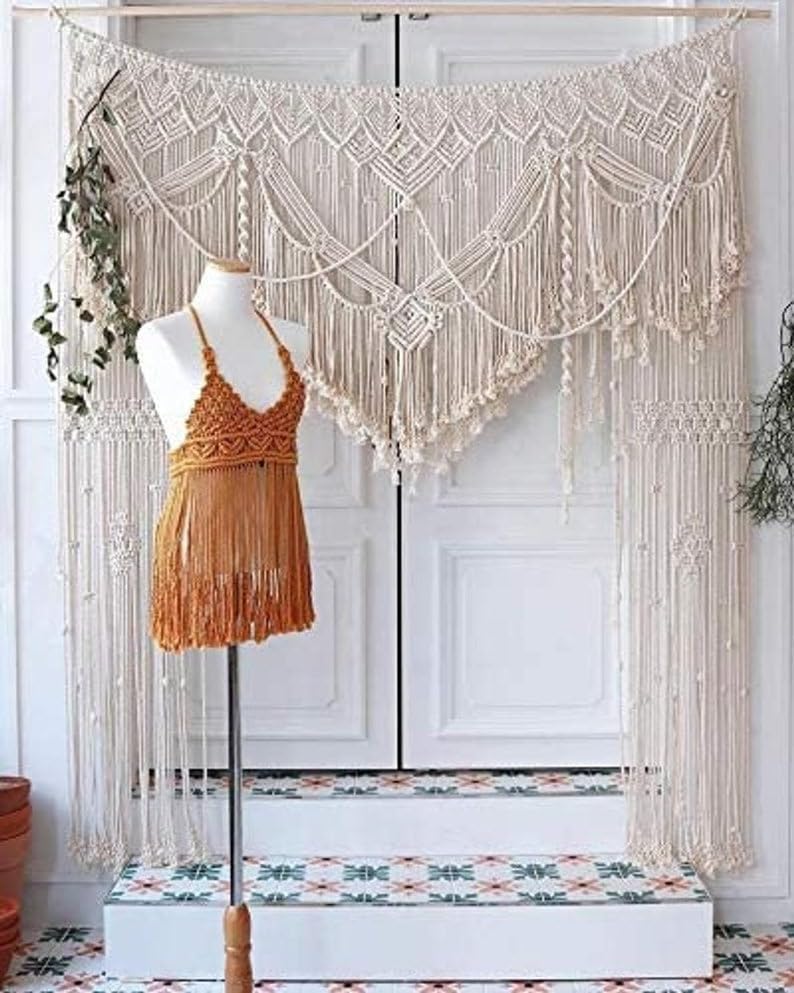 Macrame Wall Decor Hanging - Bohemian Home Geometric Art Decor - Macrame Curtain-Macrame Wedding Backdrop for Christmas & Decorations (W 70 X L 80 Inches)