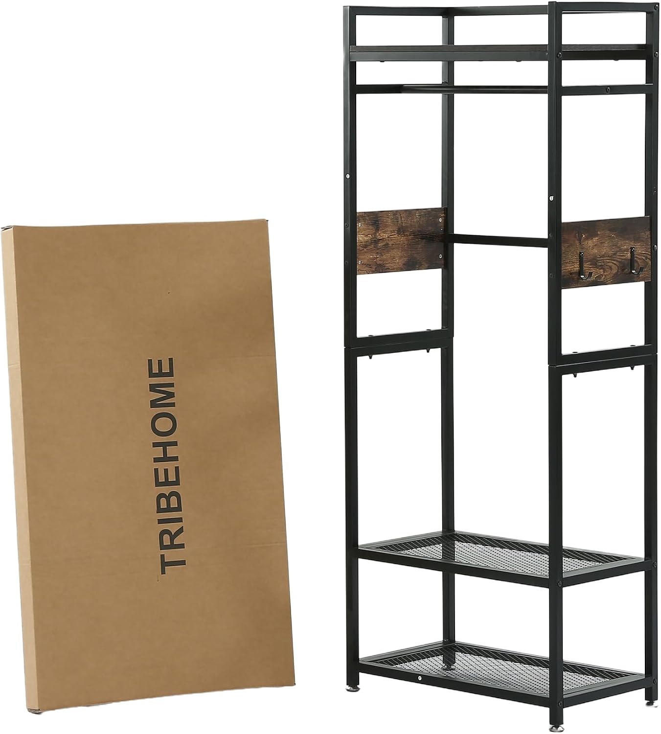 TRIBEHOME Small Clothes Rack, Freestanding Garment Rack with Shelf and Hanging Rod, Heavy Duty Coat Rack Hall Tree for Living Room, Bedroom, Hallway