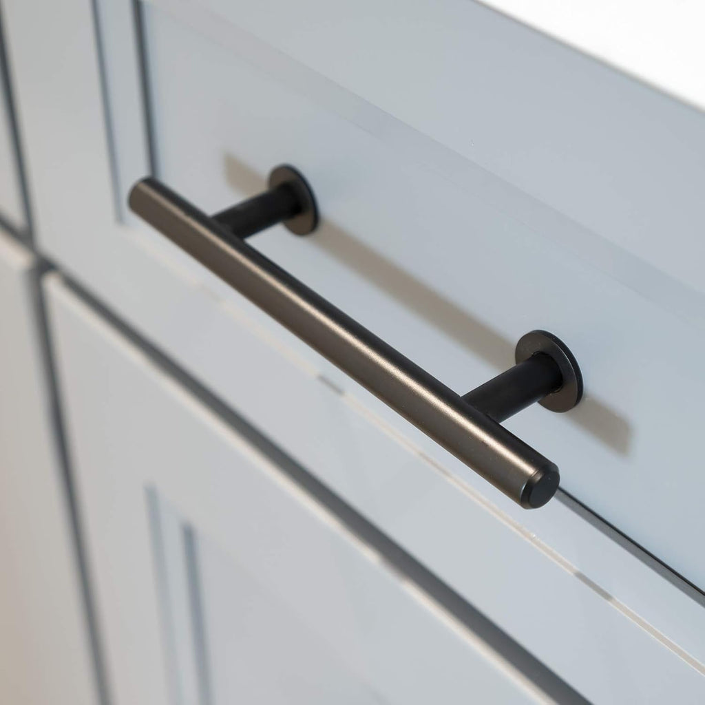 Modket Euroline Series Matte Black T Bar Pull Handle — 10-1/8' (256mm) Hole Centers, 12' Overall Length — 20 Pack Modern Kitchen Cabinet Door Drawer Hardware/Dresser