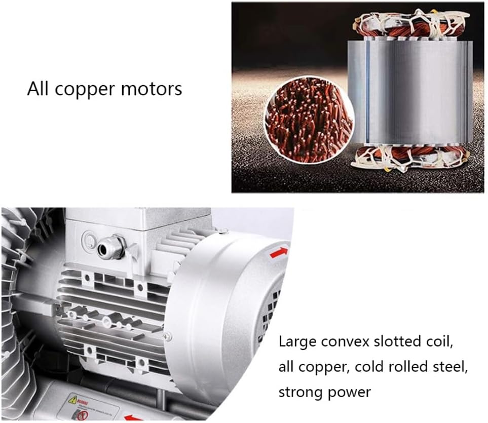 Regenerative Blower 110V, High-Pressure Industrial Vacuum Pump for Air Blowing Or Suction, Sewage Aeration Vortex Blower, Single Phase,Low Noise(370W/0.5HP)