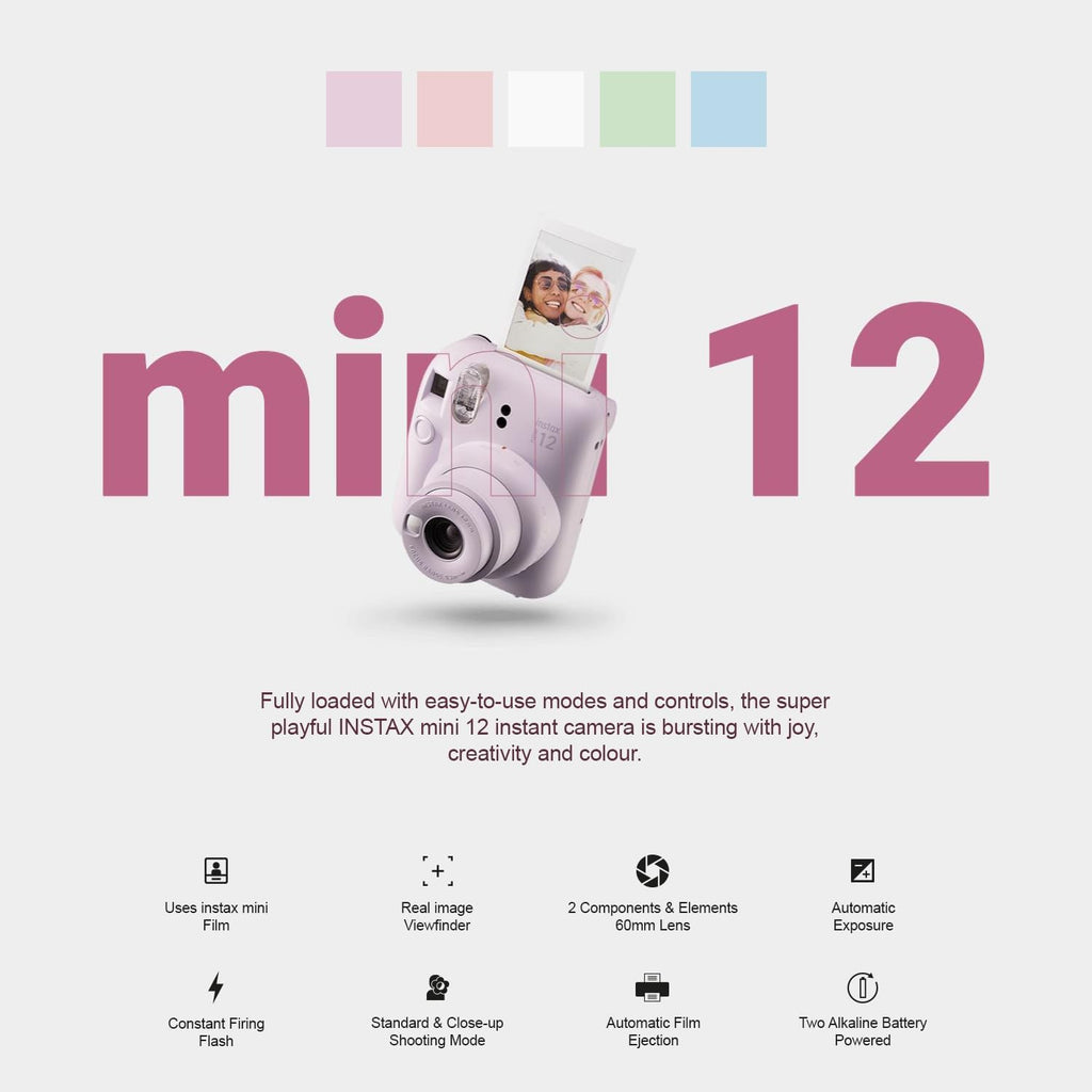 Fujifilm Instax Mini 12 Instant Camera + Minimate Custom Case + Fuji Instax Film 20 Sheets Twin Pack (Pastel Blue)