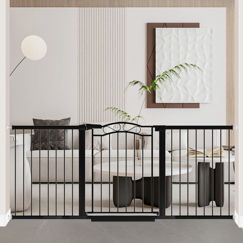 Fairy Baby 70.9'-76.3' Extra Wide Baby Gate for Stairs Doorways, Pressure Mount Pet Gate Auto Close Safety Child Gate, Long Large Dog Gate Indoor for House, 71 72 73 74 75 76 Inches Wide, Black