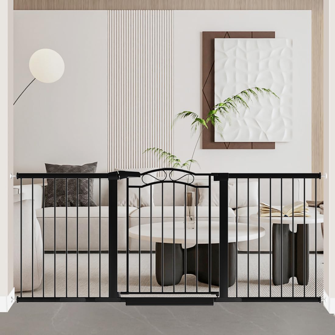 Fairy Baby 70.9'-76.3' Extra Wide Baby Gate for Stairs Doorways, Pressure Mount Pet Gate Auto Close Safety Child Gate, Long Large Dog Gate Indoor for House, 71 72 73 74 75 76 Inches Wide, Black
