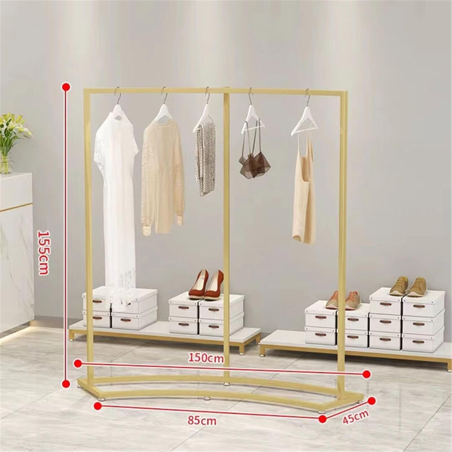 Clothing Rack Clothing StoreDisplay Shelf, Floor Standing Curved, Flow Table, High and Low Combination Hanging Rack Bedroom