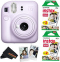 Fujifilm Instax Mini 12 Camera (Lilac Purple) with Fujifilm Instant Mini Film (40 Sheets) Bundle with + Sunshine Photo Microfiber Cleaning Cloth