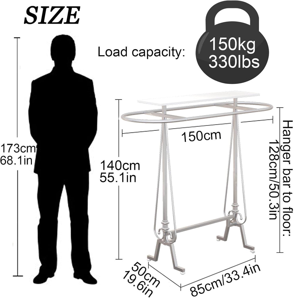 Round Clothing Rack, Commercial Floor Standing Clothes Hanging Rack, for Bedrooms Oval Iron Hanging Apparel, Boutiques Display, Laundry Room (White)