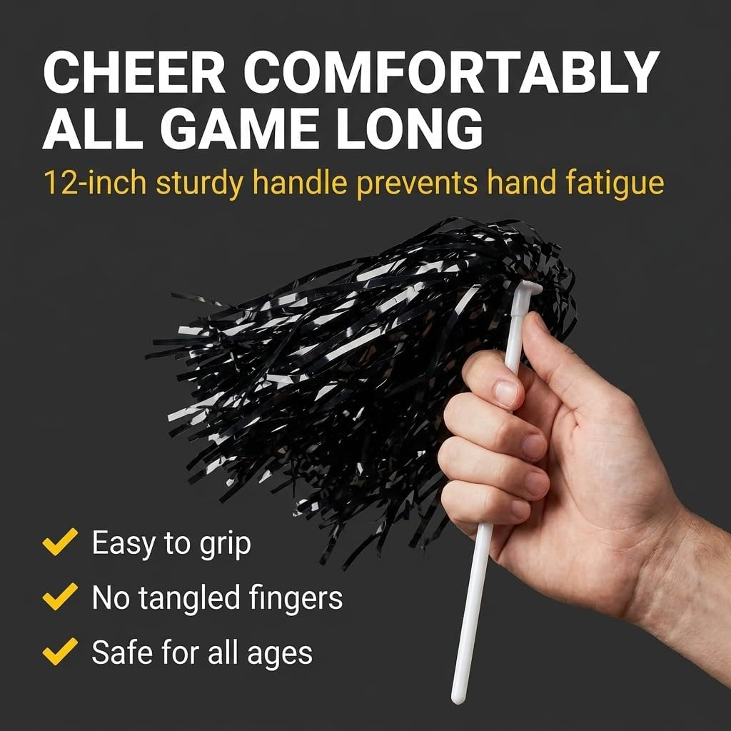 Anderson's Premium Metallic Black Foil School Spirit Shakers, Cheerleader Pom Poms, Sports Fan, Football, Basketball, Homecoming, Squad, Team, Party, Dance Club, Performance, Celebration Pack of 100