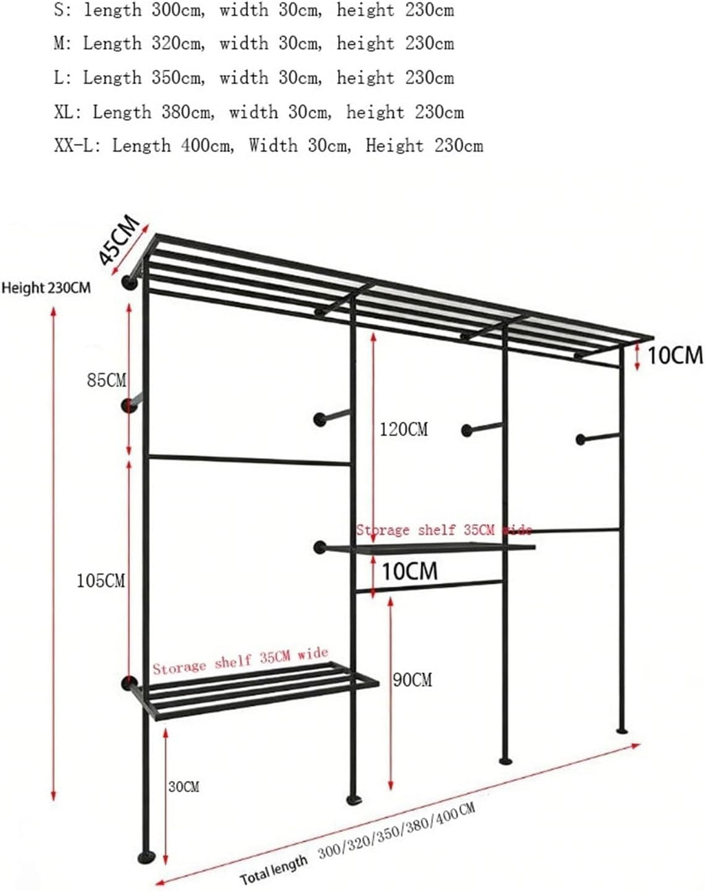 Clothing Rack Double-Layer Wall Display Hanging Rack for Clothing Stores Home Use Bedroom(Large)