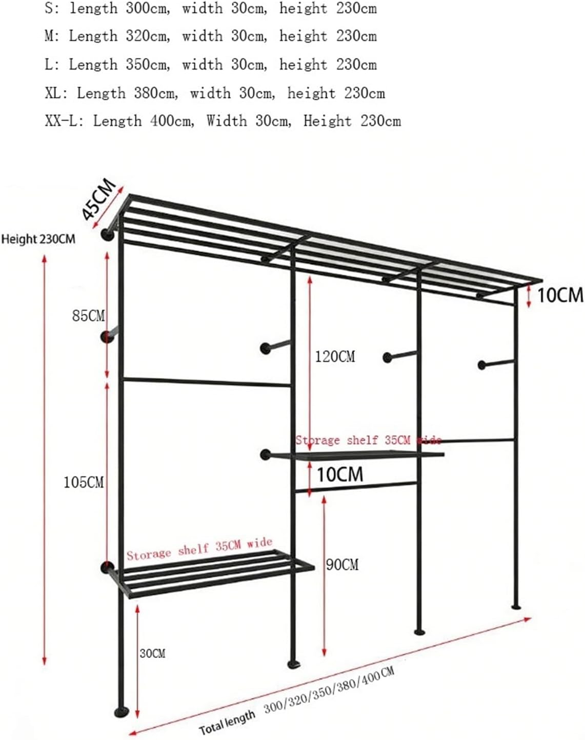Clothing Rack Double-Layer Wall Display Hanging Rack for Clothing Stores Home Use Bedroom(Large)