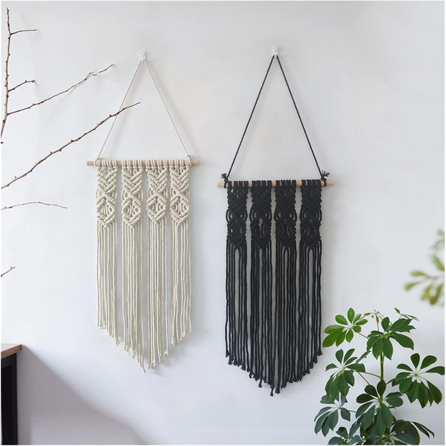 Tapestry Hand Woven Tapestry Macrame Wall Hanging Cotton Tapestry Home Decoration Gift for Women (Beige 35x65cm)