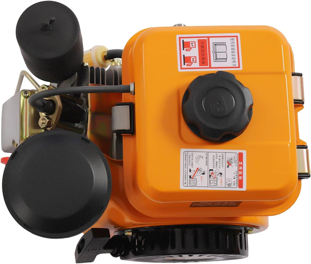 Diesel Engine 196CC 4 Stroke Single Cylinder Forced Air Cooling Horizontal Axis Engine Recoil Hand Start 3000RPM 2.2KW, 53mm Shaft Length (Orange)