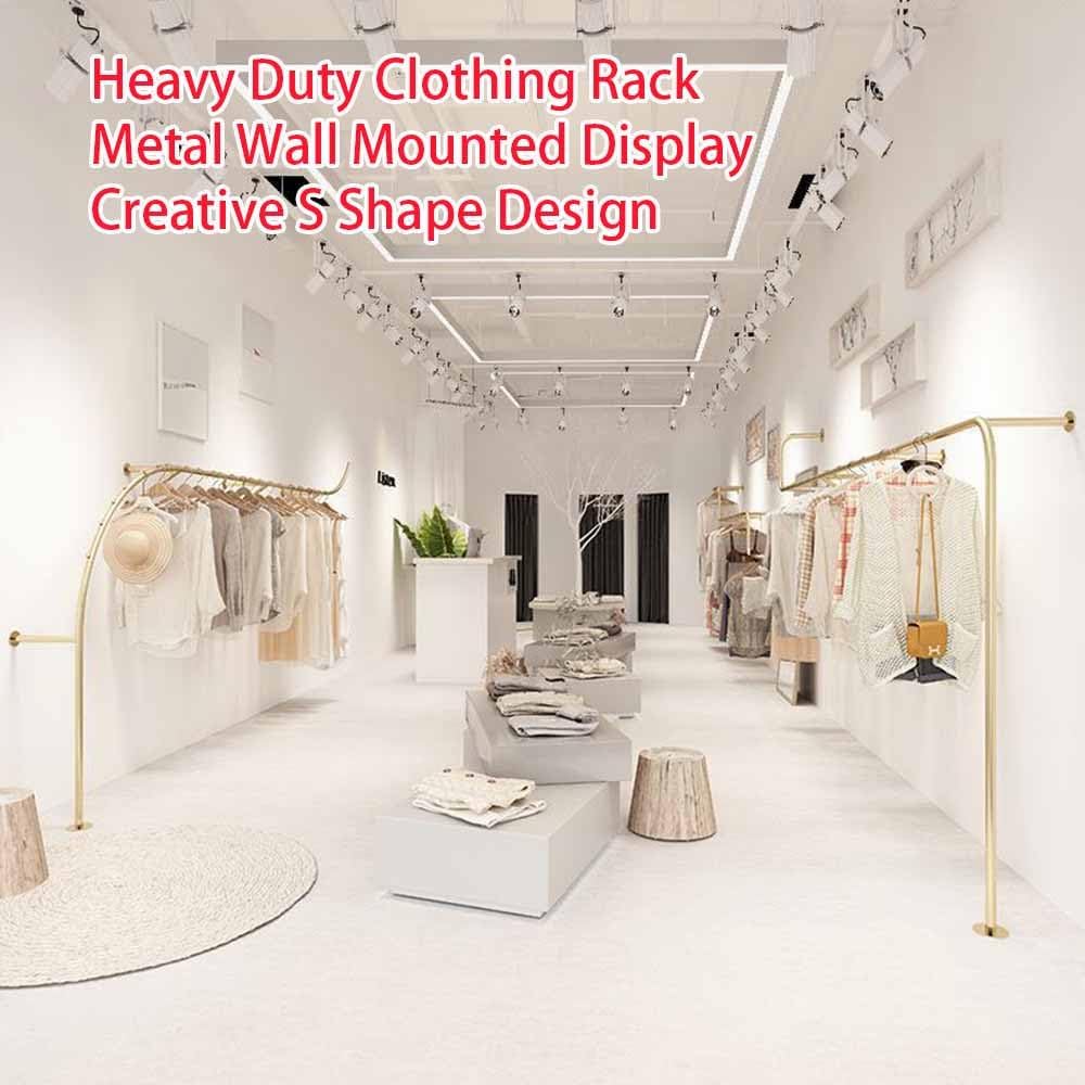 Industrial Pipe Clothing Rack, Wall Mounted Closet Storage Rack, Gold Garment Rack Retail Display Hanging Rod for Retail Display, Boutiques,Length 300cm