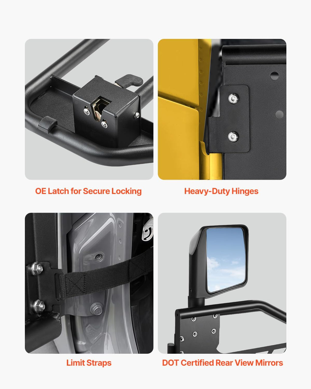 VEVOR Jeep Tube Doors, 2-Door, Hunting Style Jeep Tubular Door with Heavy-Duty Hinges & OE Latch, Jeep Doors with Rear View Mirrors, Fit for 2018-2026 Jeep Wrangler JL & 2020-2026 Jeep Gladiator JT