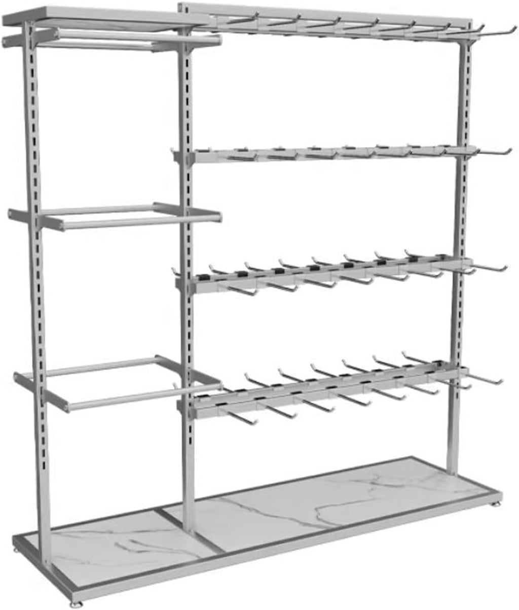Retail Displays & Racks Clothing Store Underwear Shelf, Floor Standing Multi-layer Adjustable, Various Types of Socks, Boxed, Island Rack for Hanging Clothes(Silver)