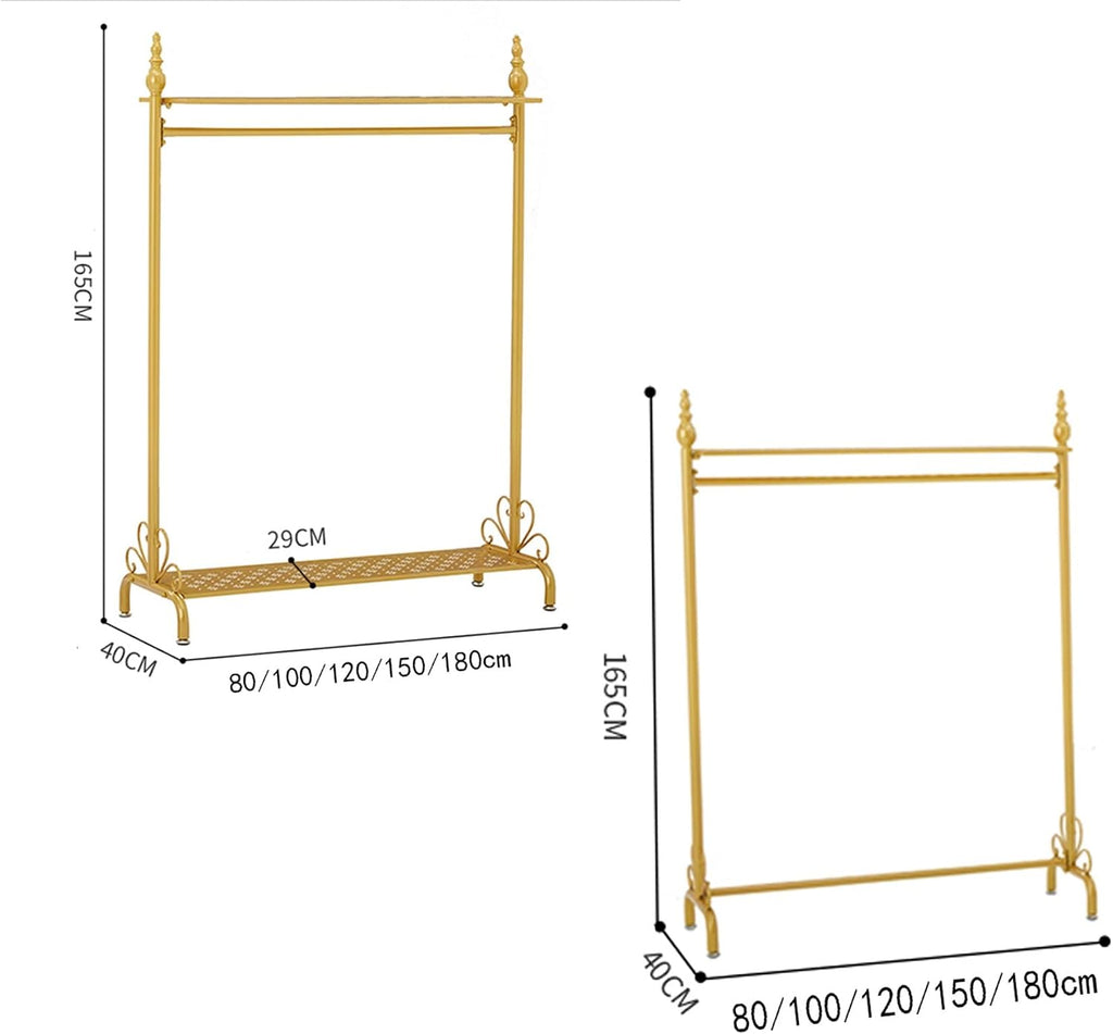 Display Clothing Garment Rack,Drying Clothing Metal Heavy Duty Organizer Storage Shelf Standing Metal Sturdy Hanger with Top Rod and Storage,for Hanging Clothes,Gold,A,80 * 40 * 165Cm