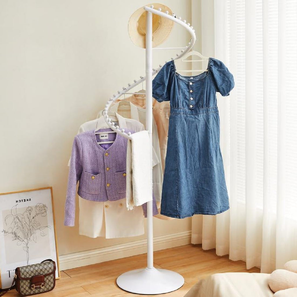 Spiral Rotating Garment Rack, Metal Clothing Rack Freestanding Coat Rack Retail Display Stand Hanger Shelf for Clothes Coats Bags Scarves 1.8M
