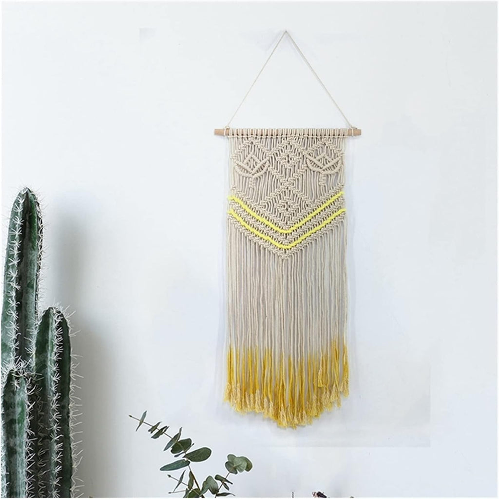 Tapestry Macrame Wall Hanging Woven Tapestry Bohemian Chic Tassels Wall Art for Wedding Backdrop Decoration (Beige Yellow)