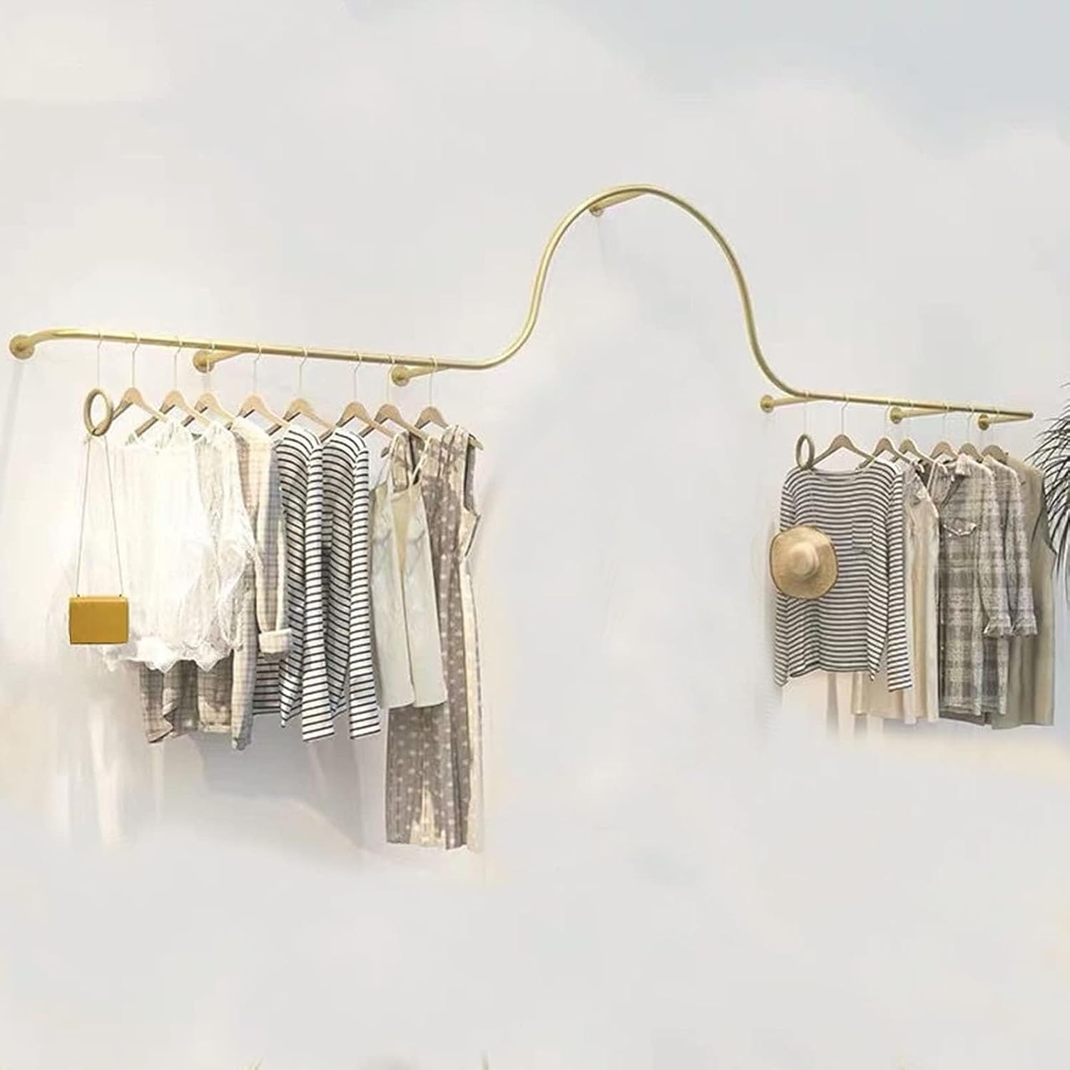 Wall-Mounted Garment Rack Hanging Clothes Rack, Heavy Clothing Store Large-Capacity Metal Display Stand,Home Retail Boutique Display Clothes Organizer Systems(Gold,200cm)