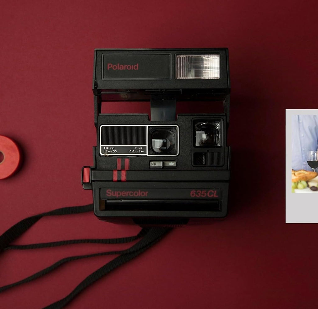 Polaroid 635 CL Supercolor Red Stripes Instant Film Camera – Vintage 600 Type Camera with Built-in Flash (Renewed)