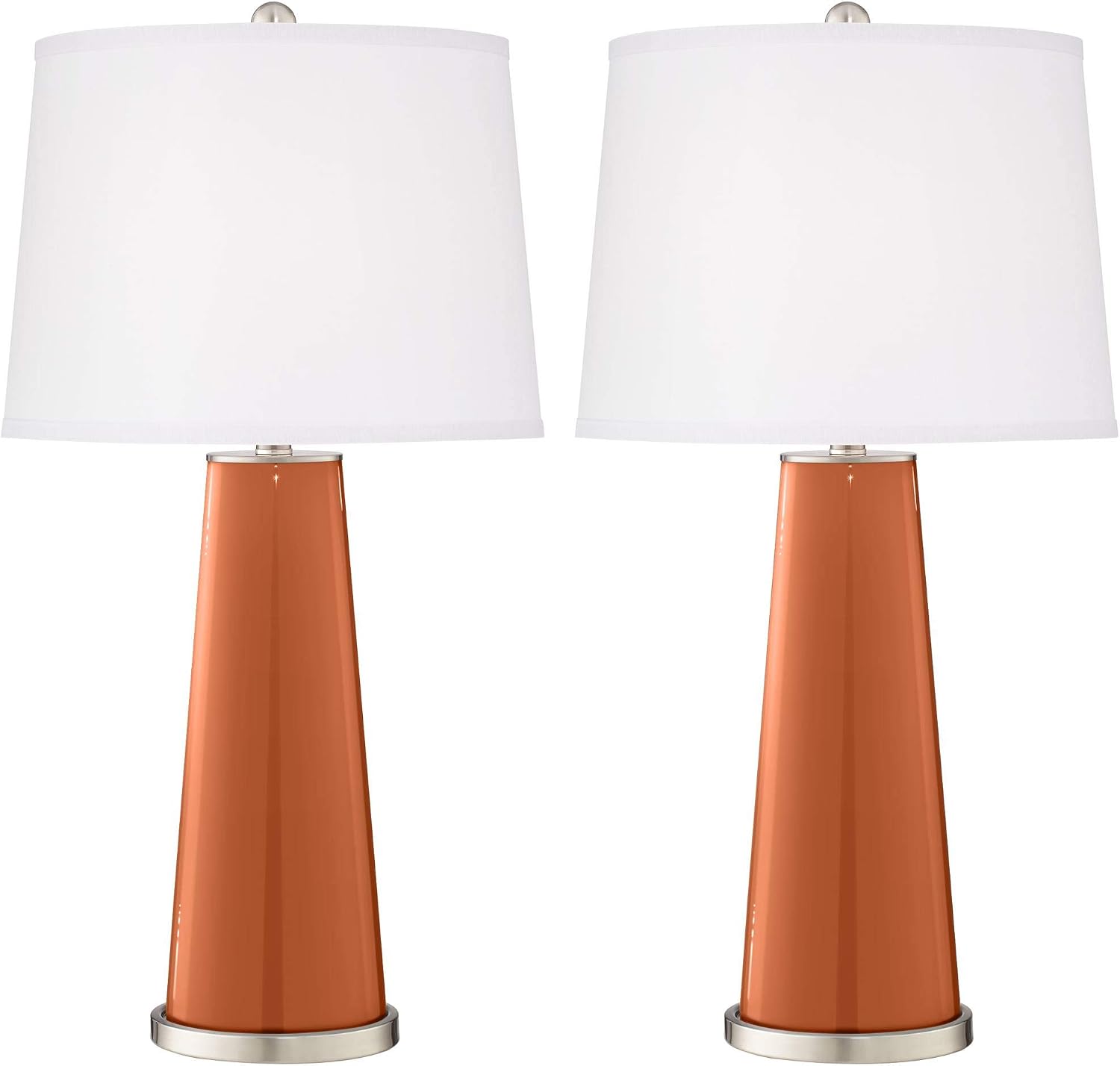 Color + Plus Leo Modern Table Lamps 29 1/2' Tall Set of 2 Robust Orange Glass Tapered Column Plain White Drum Shade Decor for Bedroom Living Room House Home Bedside Nightstand Office Family