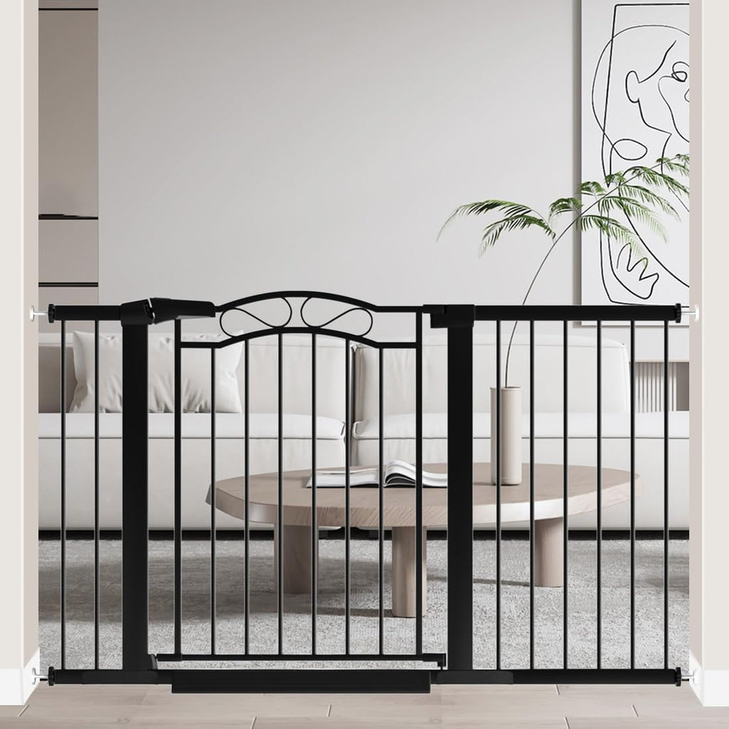 Fairy Baby 51.6'-54.3' Extra Wide Baby Gate with Door, 52 53 54 Inches Walk THR Baby Gates for Stairs Pressure Mounted no Drill, Indoor Tension Metal Child Pet Dog Safety Gate for Kids, Black
