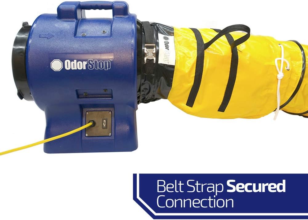 OdorStop OS2700-1 HP High Velocity 12' Axial Blower, 3450 RPM, Water Proof Switch, 25' Yellow Power Cord w Lighted End, Roto-Molded Unbreakable Housing