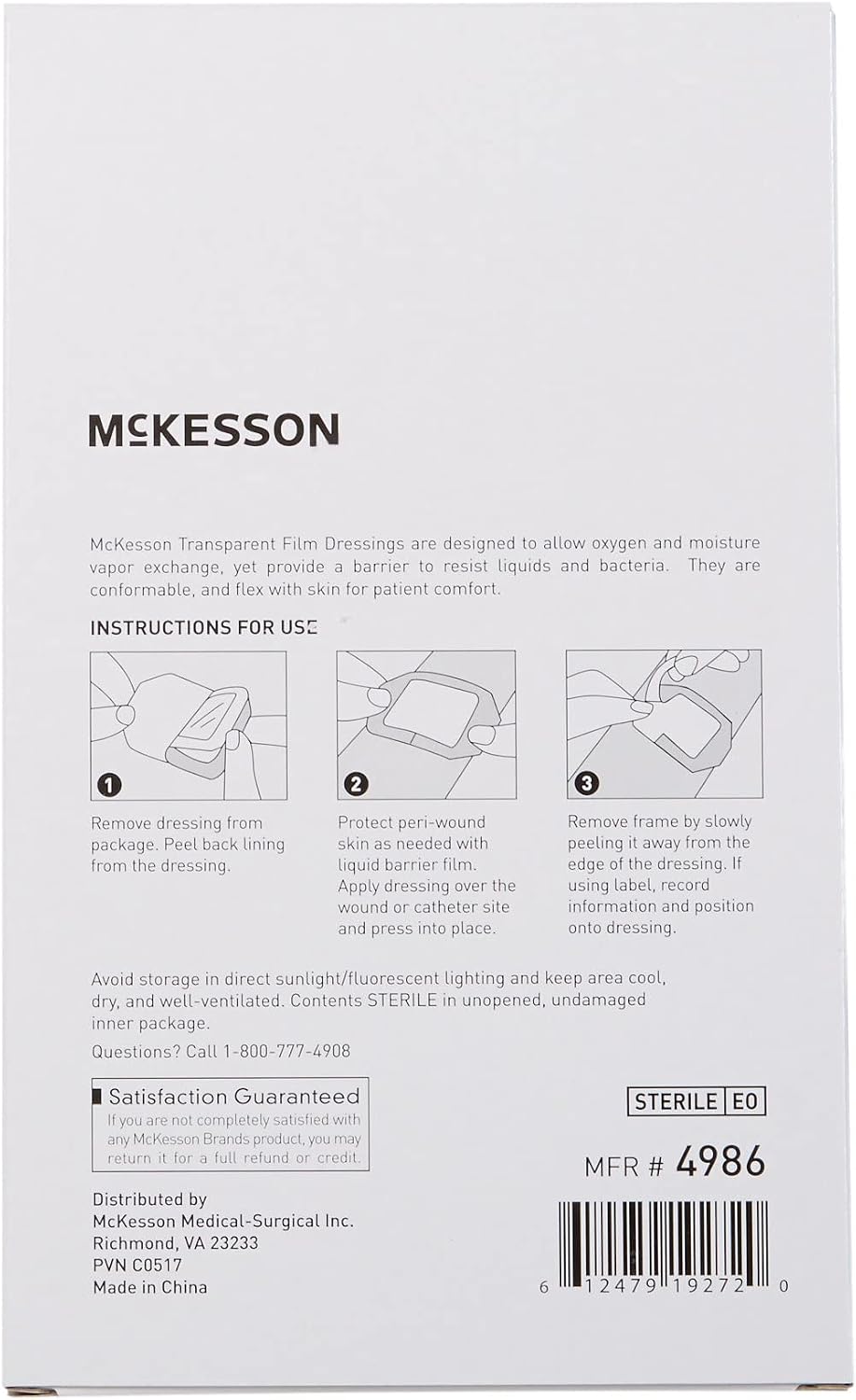 McKesson Transparent Film Dressing, Sterile, Frame Delivery, 4 in x 4 3/4 in, 50 Count, 4 Packs, 200 Total