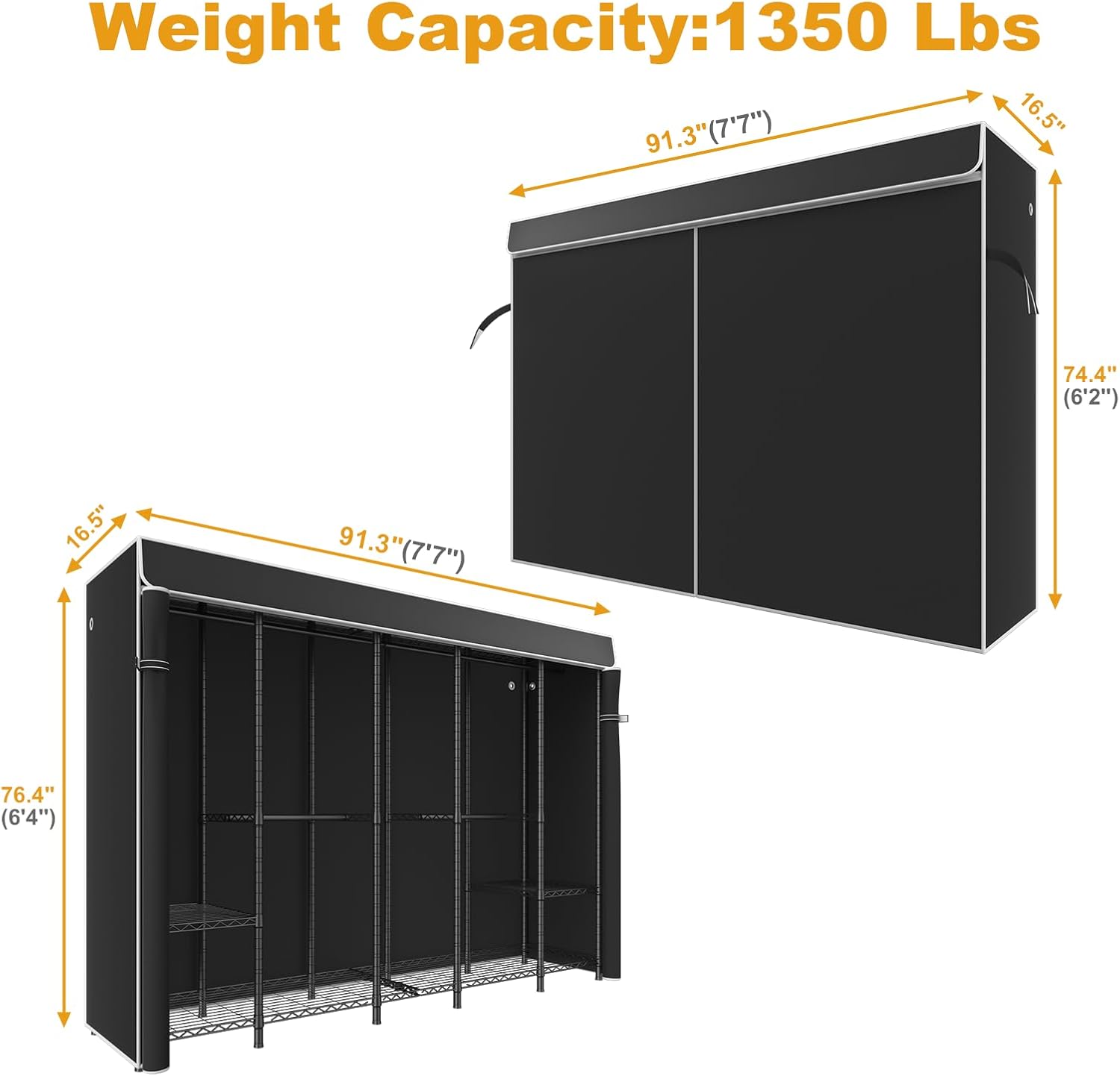 LIFHOME H5C & H50C Clothes Rack with Cover, Portable Closet for Hanging Clothes, Covered Clothing Racks Heavy Duty, Freestanding Garment Racks with Shelves, Black Closet Rack with Black Cover