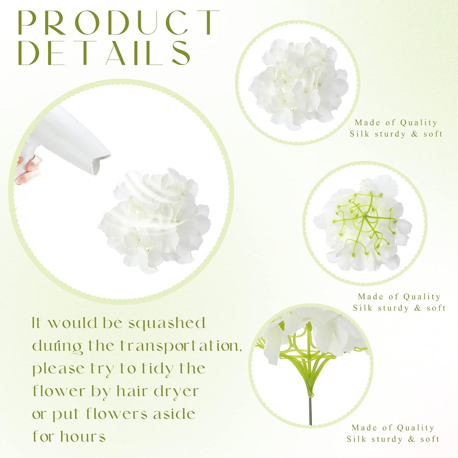 Unittype 400 Pieces Silk Hydrangea Artificial Flowers Heads with Stems Faux Hydrangea Flowers for Wedding Centerpieces Bouquets DIY Floral Decorations for Home Indoor (White)
