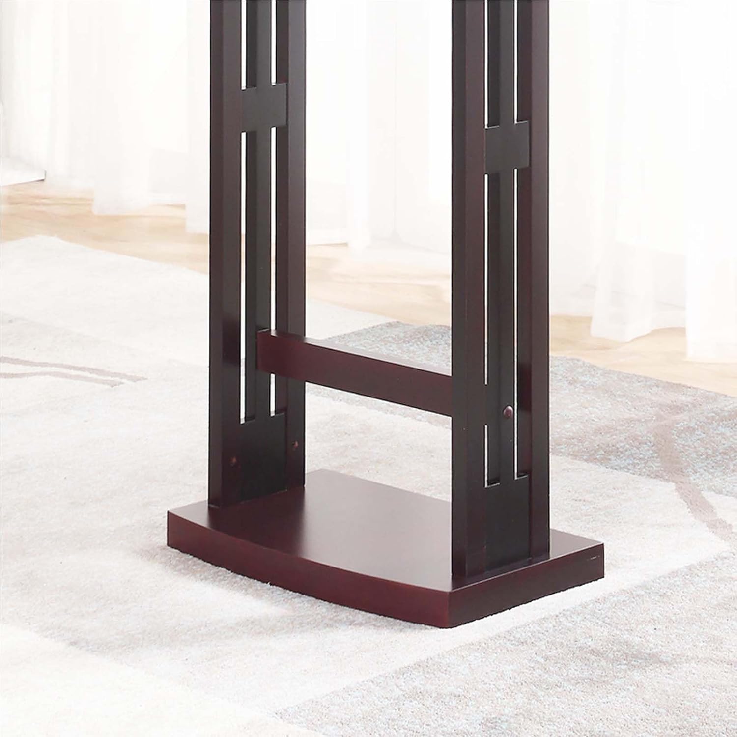 Brown Suit Rack,Birch Clothes valet Stand for Men with Drawer Top Tray Contour Hanger Trouser Bar and Shoe Rack Floor Stand Garment Rack,for Bedroom Office and Senior Clubs