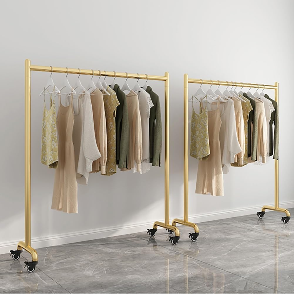 Golden Clothing Rack with Wheels, Nordic, Heavy Duty, Clothes Rail for Bedroom, Garment Rack for Hanging Clothes, Load 176lbs(100x40x155cm)