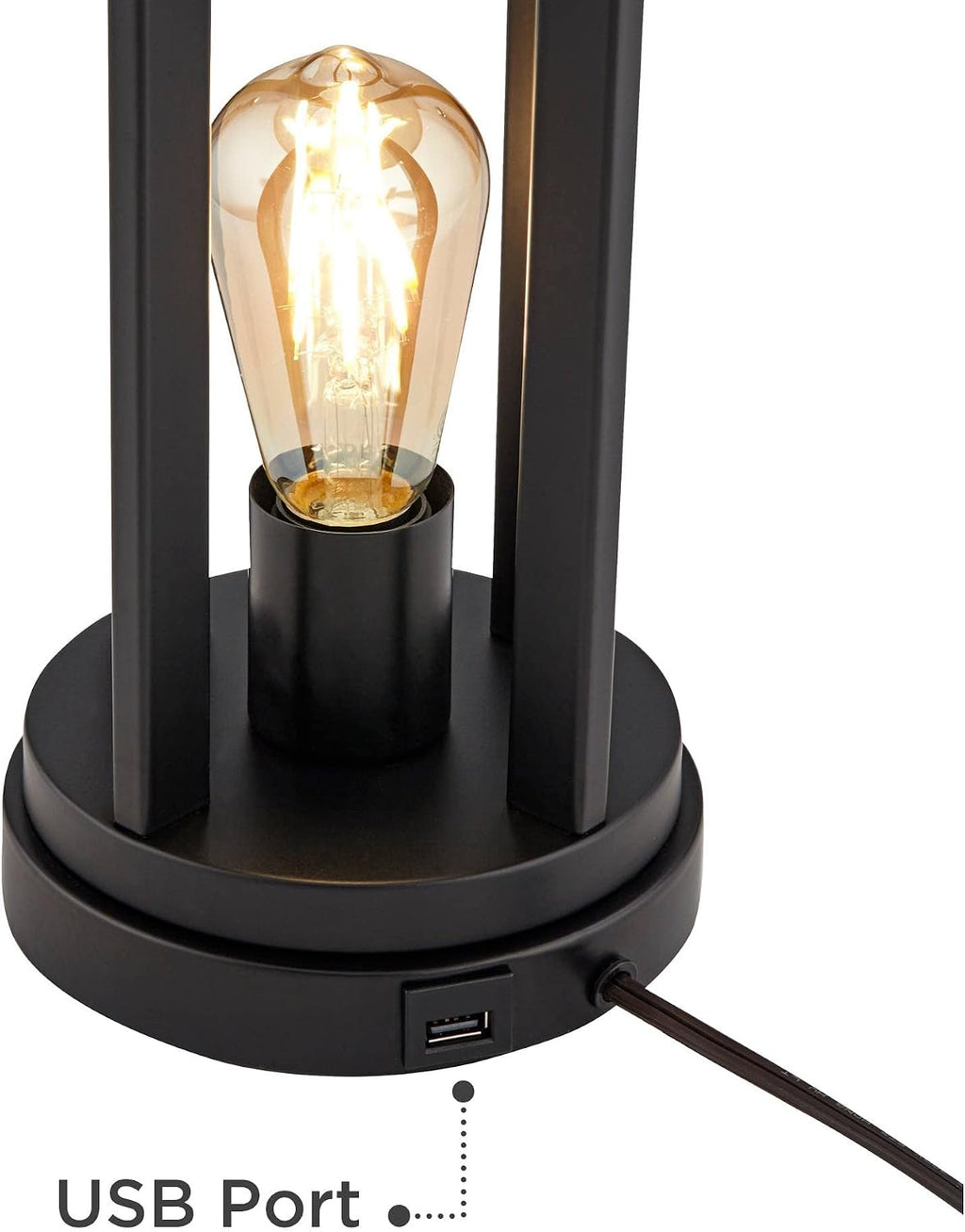 360 Lighting Marcel Industrial Modern Table Lamps 24.25' High Set of 2 with USB Charging Port and Nightlight LED Black Metal Burlap Linen Shade for Living Room Desk Bedroom House Bedside