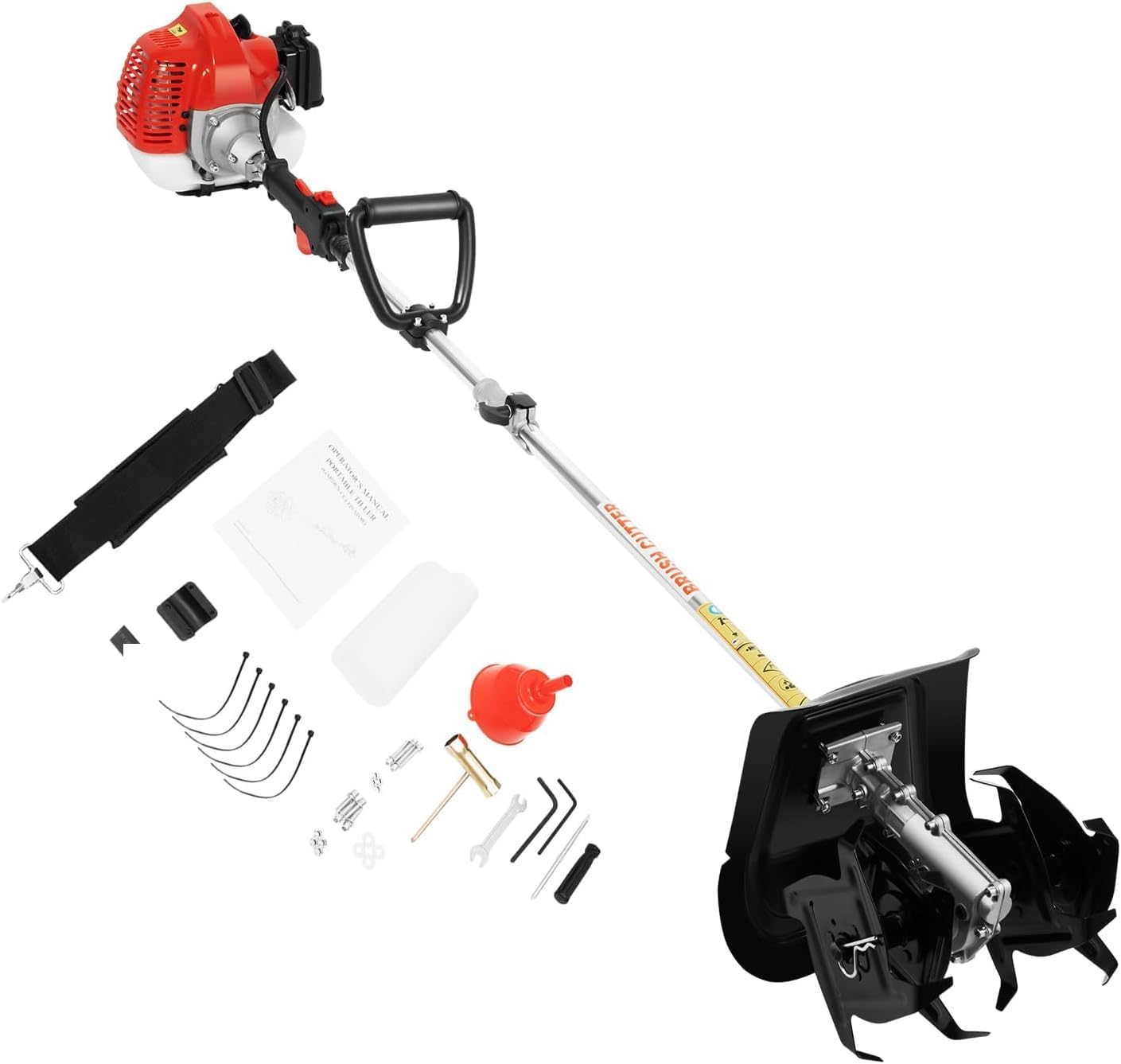 2 Stroke Tiller Cultivator, 51.7CC 6500RPM Garden Mini Tiller Rototiller Gas Powered Rotary Cultivator Handheld Single-Cylinder Rototiller Garden Tool with 1.1L Fuel Tank for Farm Loose Soil Weeding