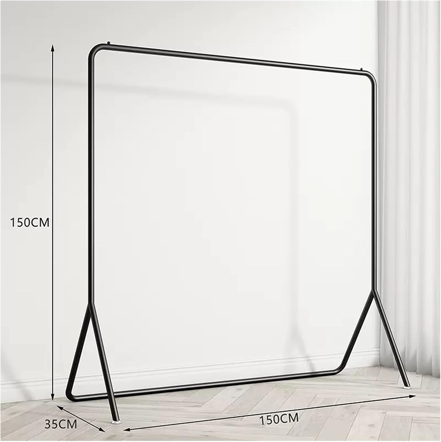 AEYSD-456 Adjustable Garment Rack Hanging Clothes Rack Flooring Bedroom Home Single Rod Drying Clothes Rack Indoor Small Coat Rack Standing Hanger(Black+Gold,XL)