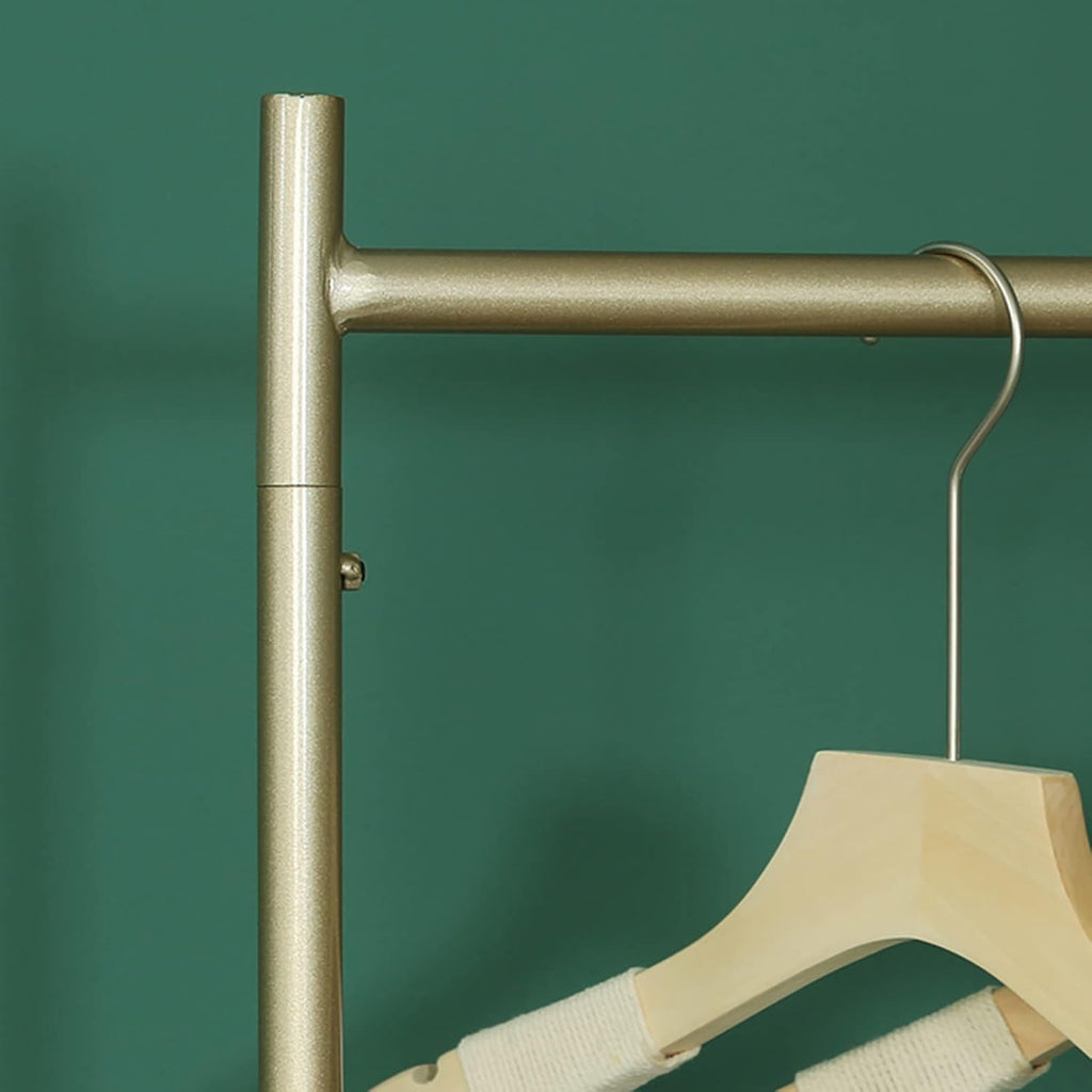 Garment Rack Freestanding Coat Rack with Shoe Rack Heavy Duty Metal Garment Rack for Hanging Clothes Bedroom Living Room Clothes Organizing Space Saving Clothing Rack,Gold,60x30x160CM