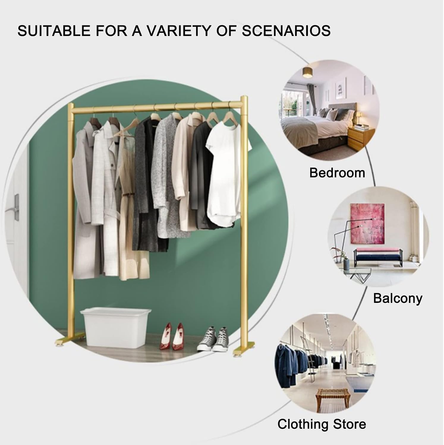 Clothing Rack Metal Heavy Duty Garment Rail Standing Garment Rack for Hanging Clothes Retail Display Rack Hanging Clothes Rail for Entryway and Bed Room(Gold-80x40x130cm)